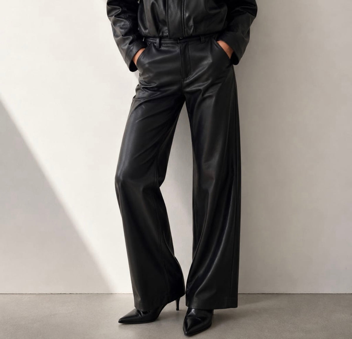 Anna - Black Faux Leather Trousers
