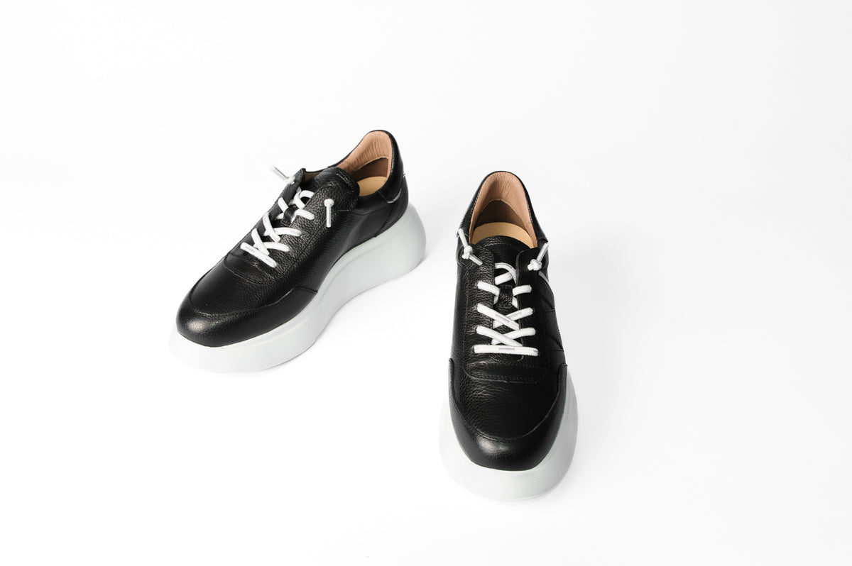 Wonders -A3601 Black Leather Slip on Trainer