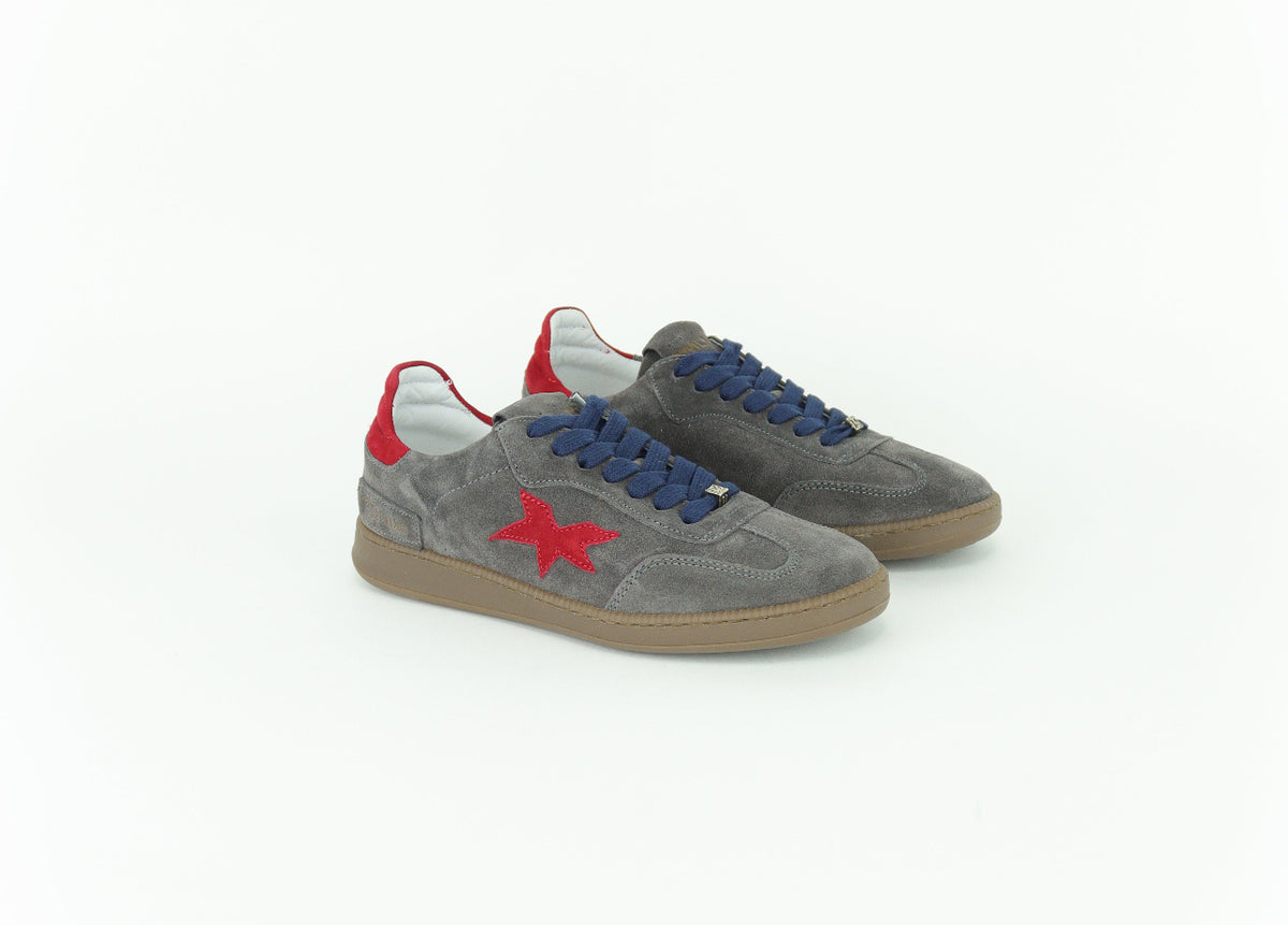 Méliné - 526 R Grey & Red Suede Trainer
