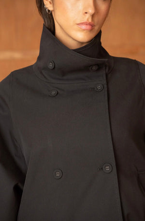 Anna - Black Oversized Short Trench Style Jacket