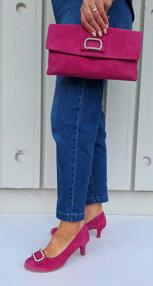 Le Babe - 3037 Fuschia Pink Diamonte Kitten Heel