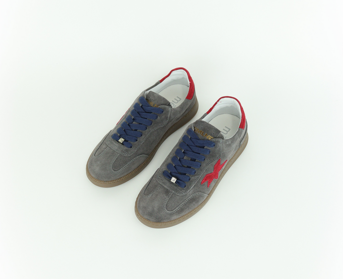 Méliné - 526 R Grey & Red Suede Trainer