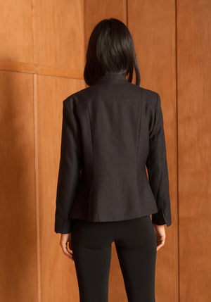Anna - Black Wool Jacket with Fastenings
