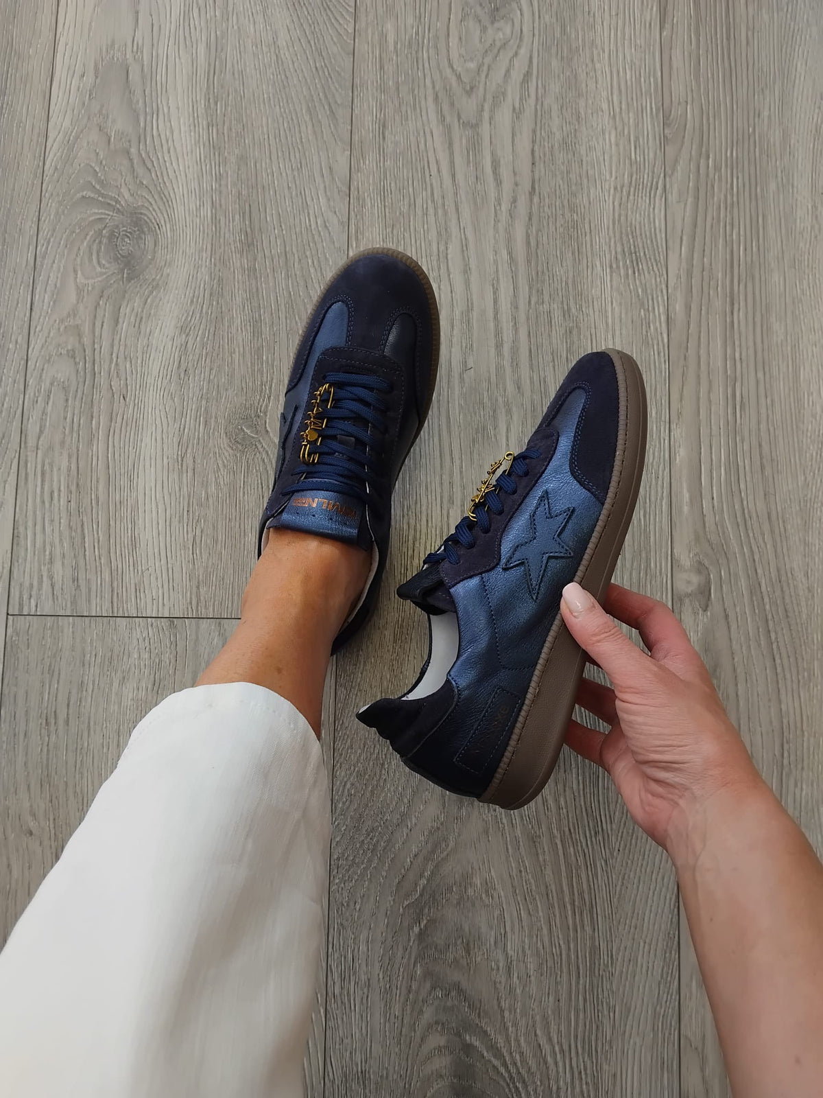 Méliné - 526 M-R Navy Leather & Suede Trainer