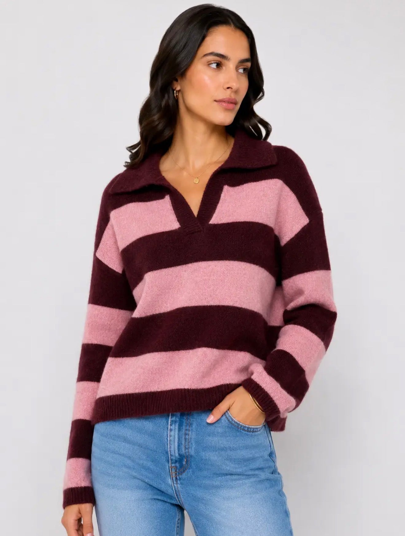 Anna - Burgundy/Pink Shirt Jumper