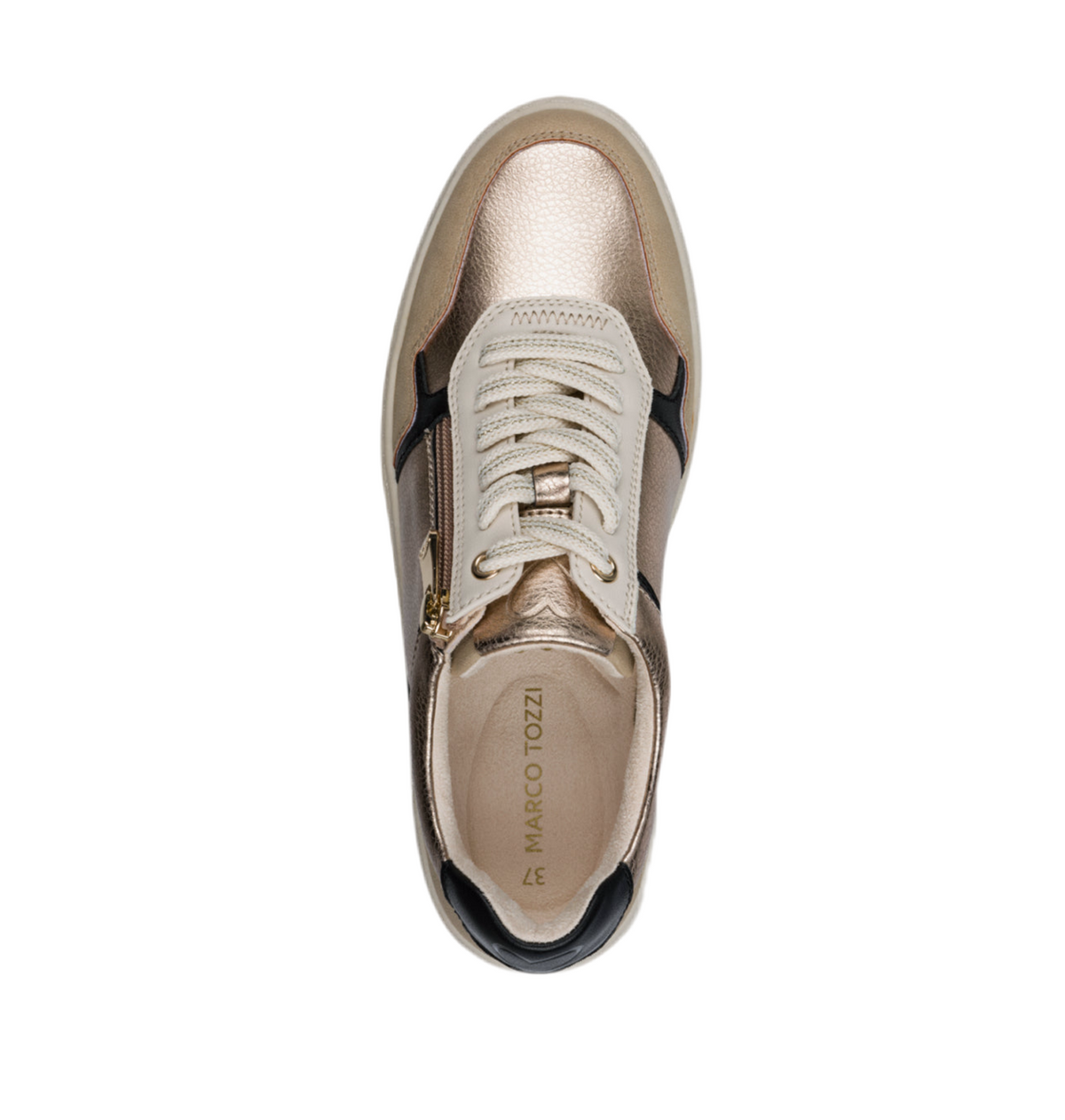 Marco Tozzi - 23774 Beige & Rose Gold Zip Trainer