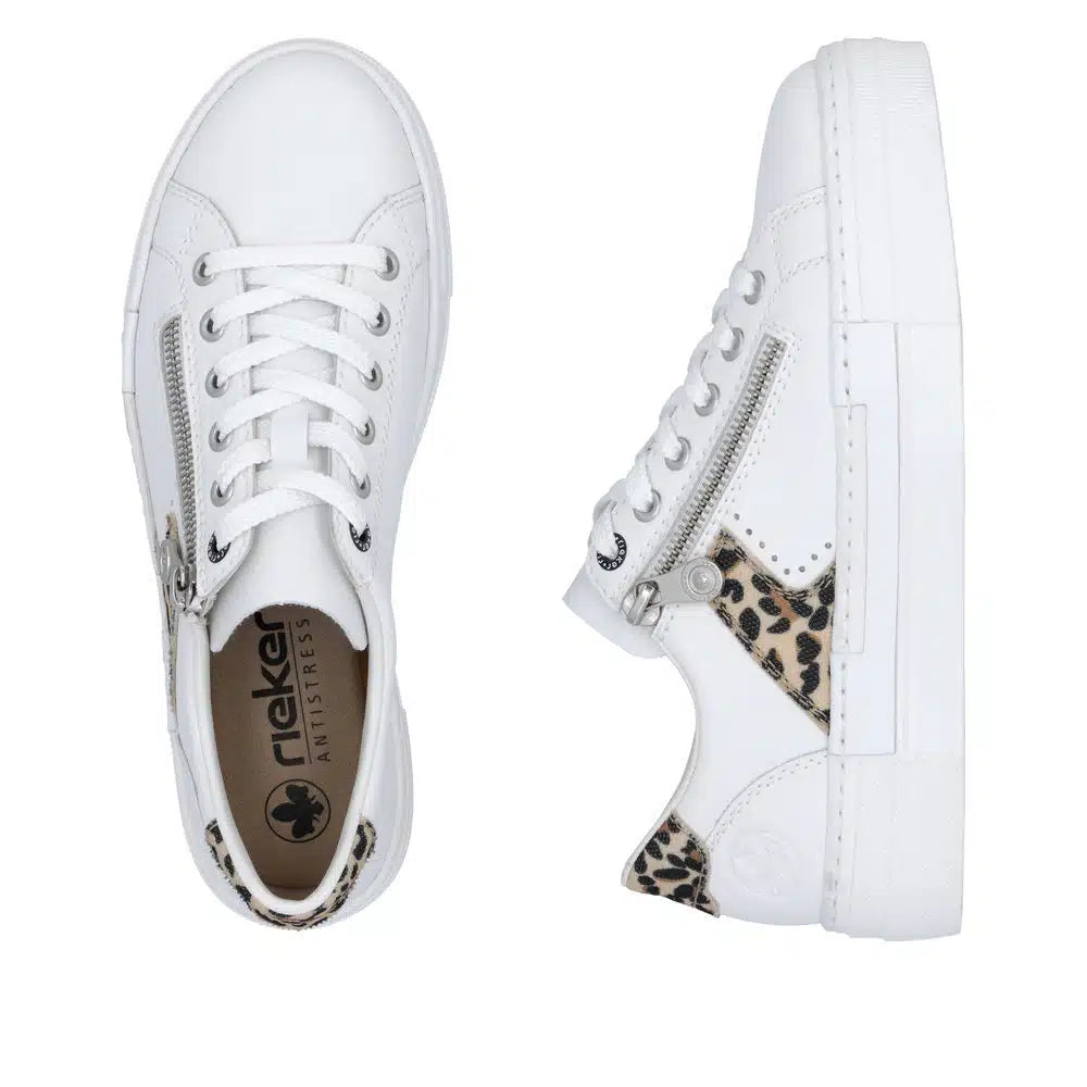 Rieker - N4924 White and Leopard Trainer