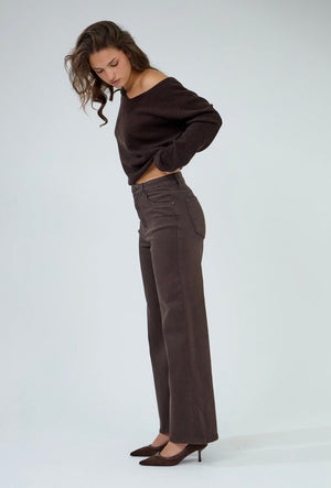 Anna - Chocolate Brown Wide Leg Jeans