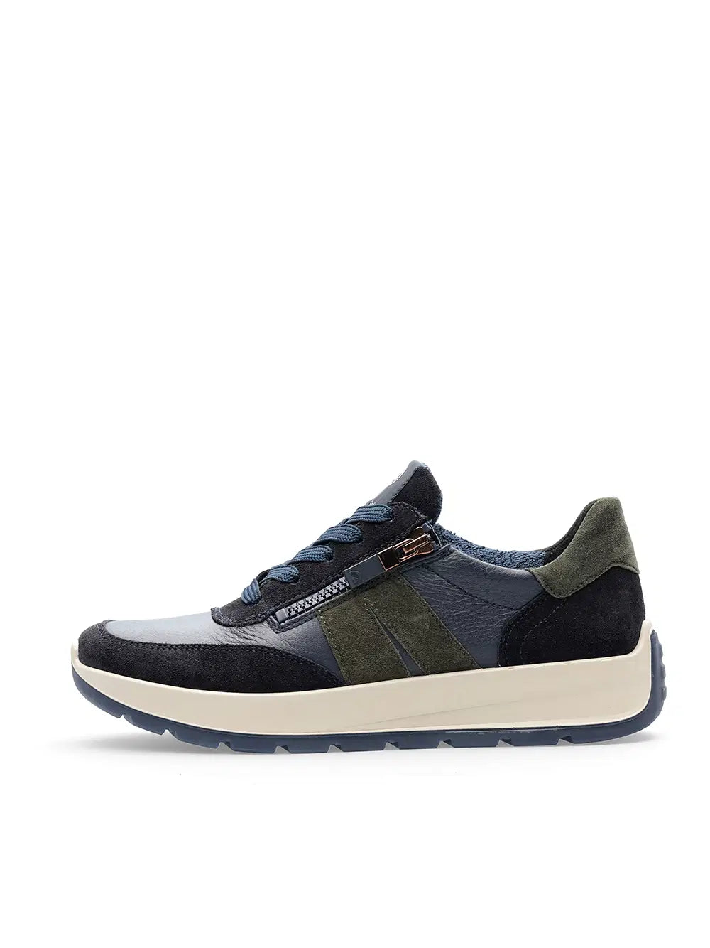 Ara - 25102 Navy & Green Leather & Suede Trainer