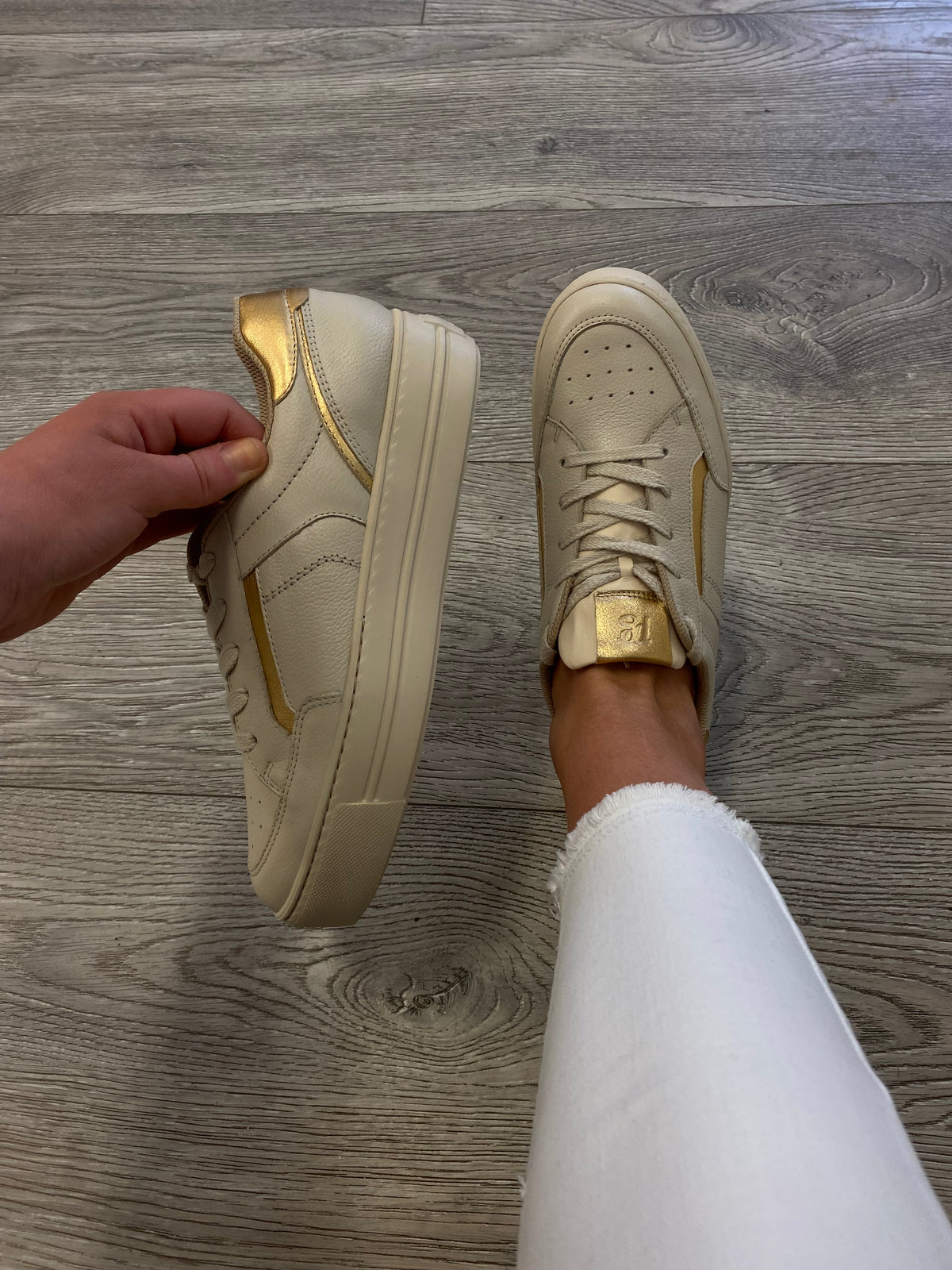 Paul Green- 5427 Beige and Gold Platform Trainers