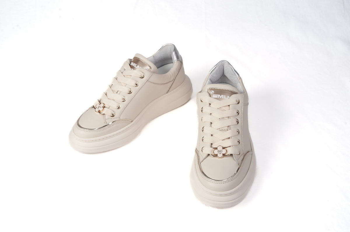 Méliné - BI 644-ACC Cream Leather Laced Trainer