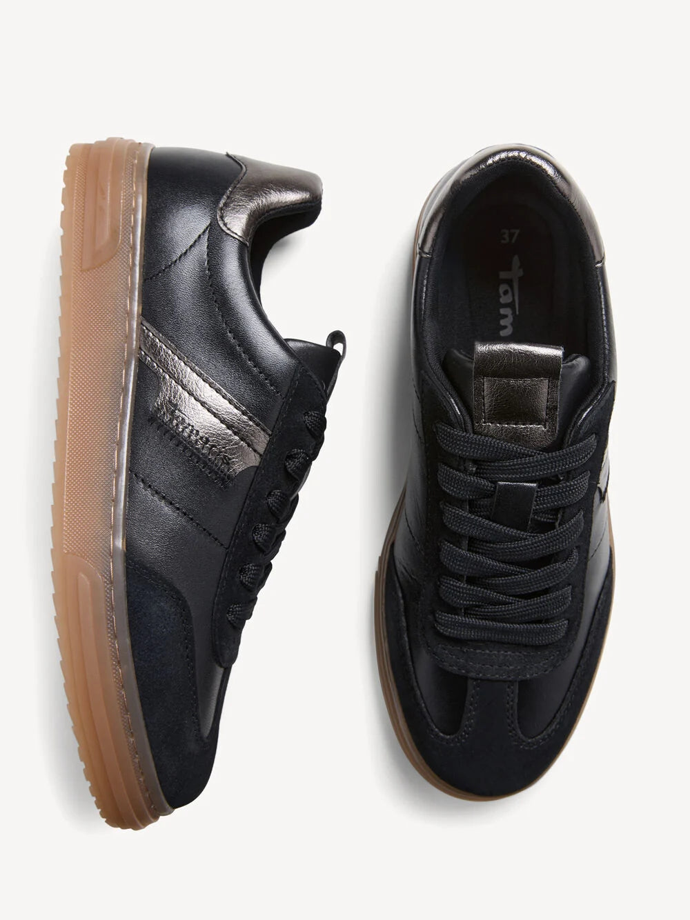 Tamaris - 23788 Black Leather Retro Trainer
