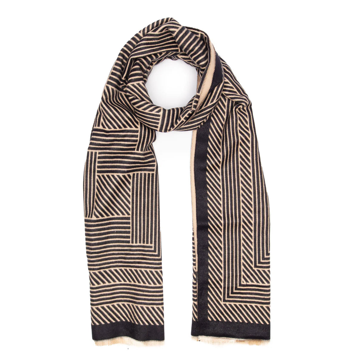 Elie Beaumont - Black and Sand Geometric Scarf