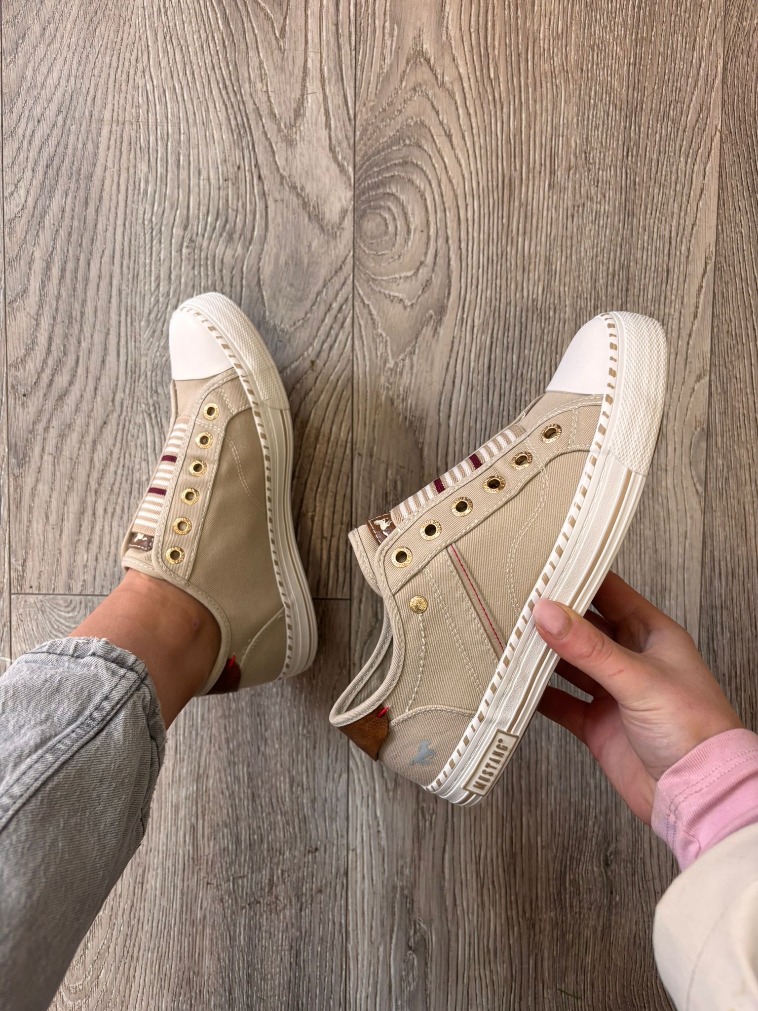 Mustang - 26M0152002 Beige Slip On Canvas Trainer