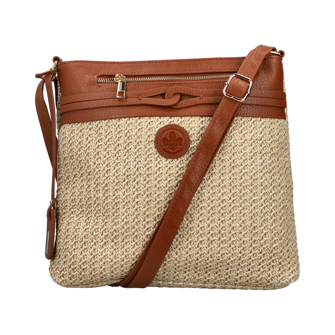 Rieker - H1519-64 Beige and Tan Raffia Crossbody