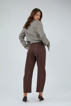 Anna - Brown Cropped Barrel Jeans