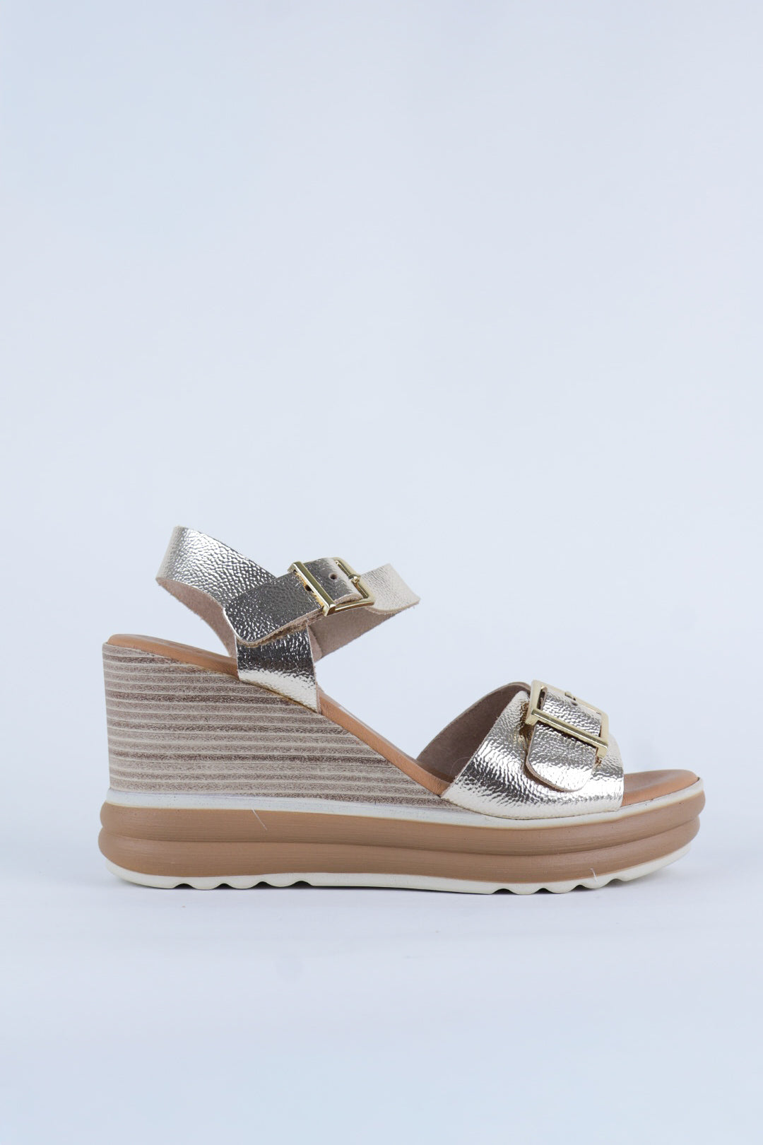 Oh My Sandals - 6003 Gold Buckle Wedge Sandal