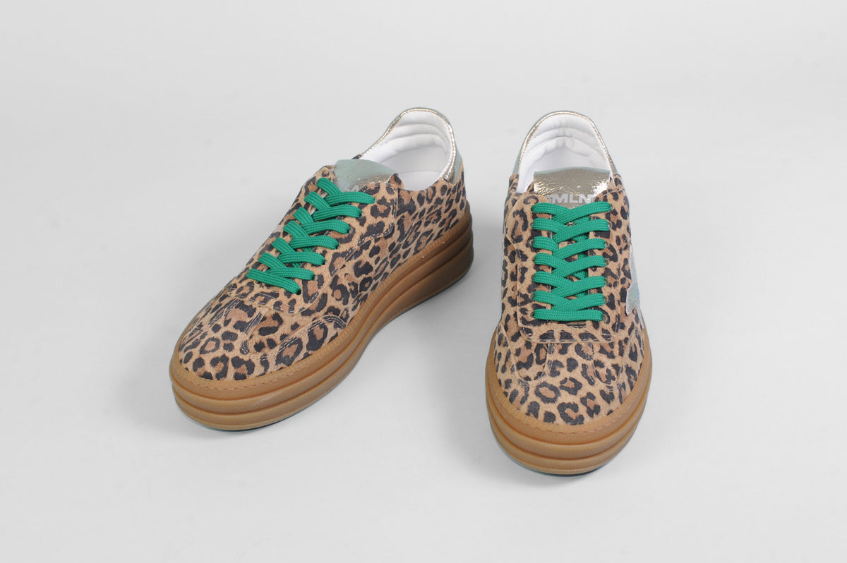 Méliné - 525 ZLeopard and Green Platform Lace Trainers