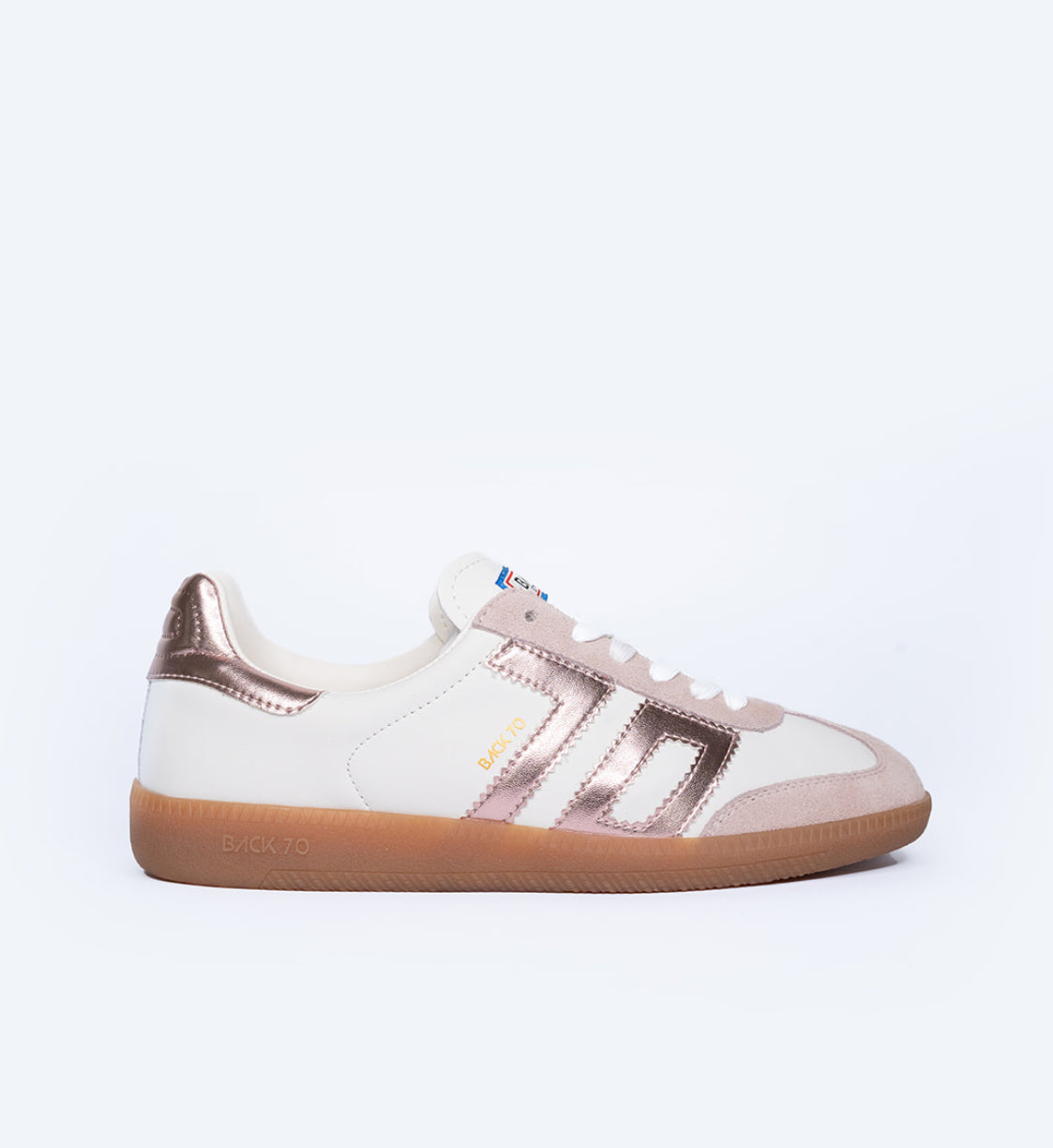 Back 70 - Cloud White and Pink Metallic Trainer