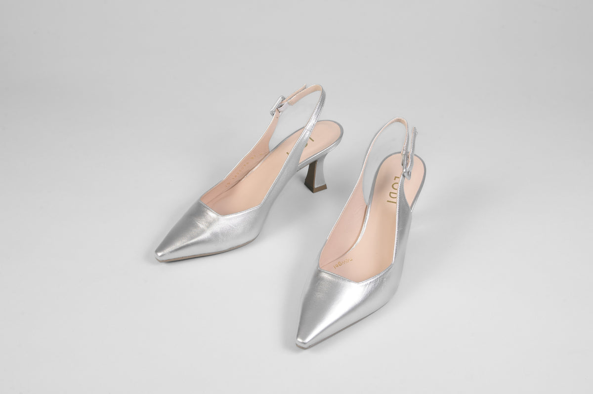 Lodi - Juco Silver Slingback with a kitten heel