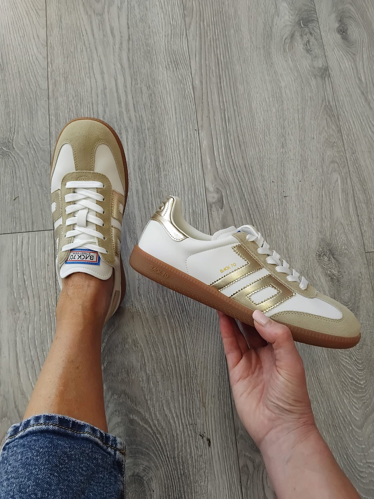 Back 70 - Cloud White and Gold Trainer