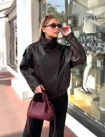 Anna - Brown Faux Leather Jacket