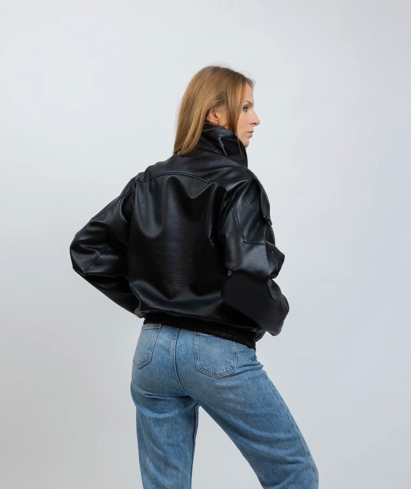 Anna - Black Faux Leather Jacket