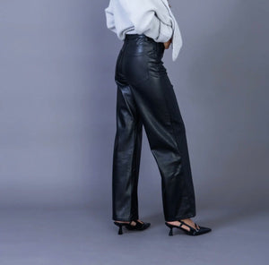 Anna - Black Faux Leather Trousers