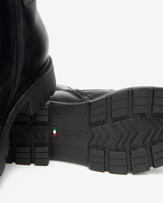 NeroGiardini - I514770 D Black Stud Laced Biker Boot