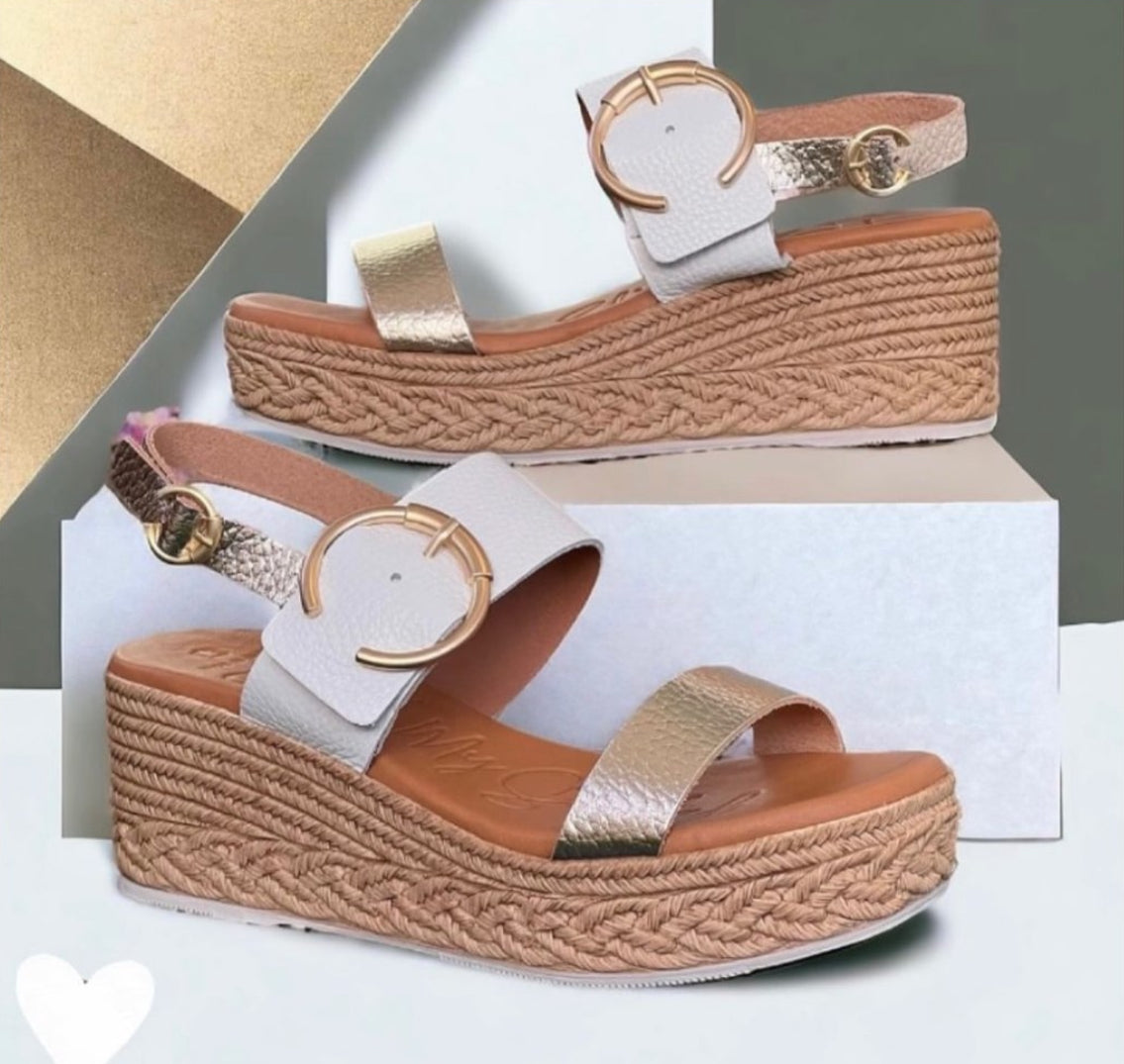 Oh My Sandals - 5455 White and Gold Wedge