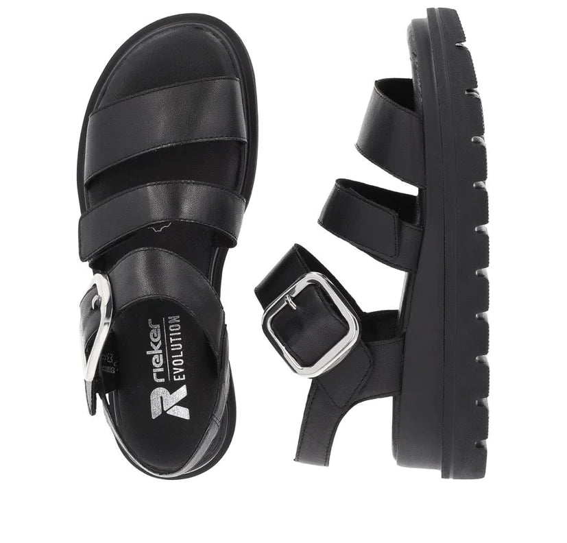 Rieker - W1650 Black Gladiator Velcro Sandal