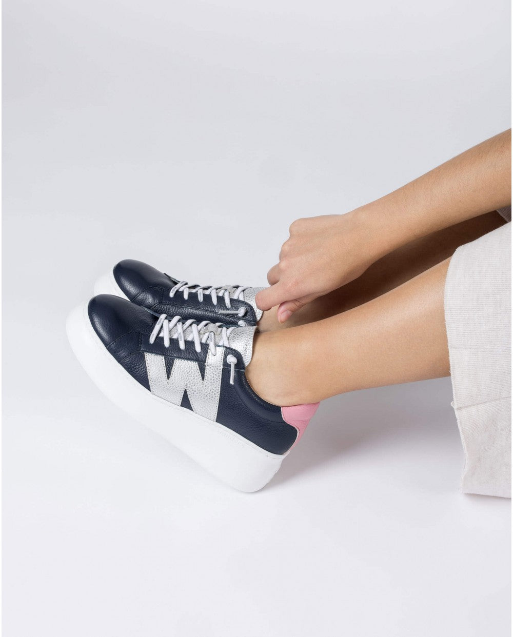 Wonders - A2650 Navy and Pink Slip On Trainer