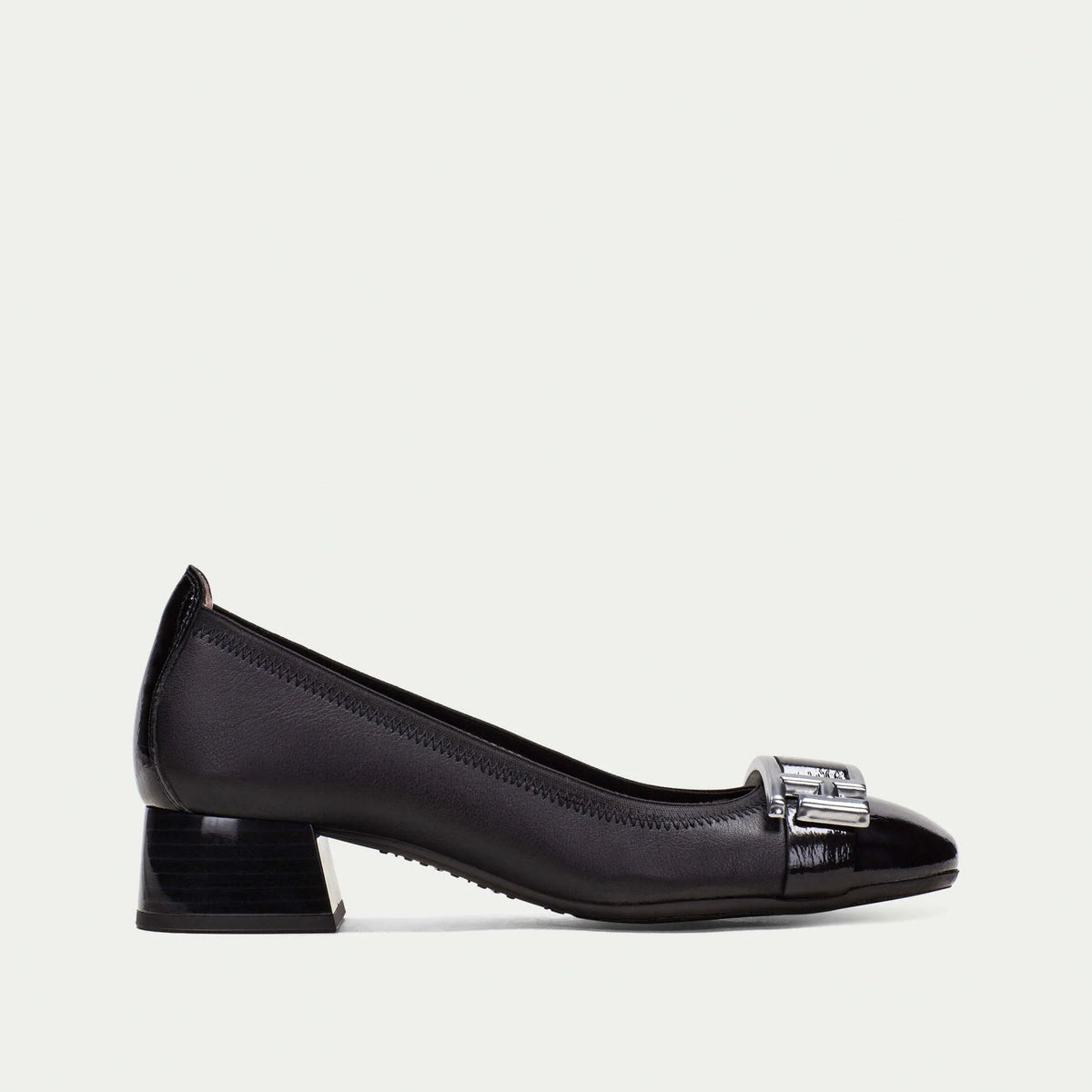 Hispanitas - H1243670 Black Leather Loafer with Silver Buckle