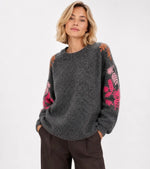 Anna - Grey Embroidered Knit Jumper