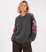 Anna - Grey Embroidered Knit Jumper