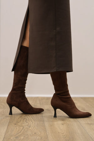 Miss Elastic - 78041 Brown Sock Knee High Pointy Toe