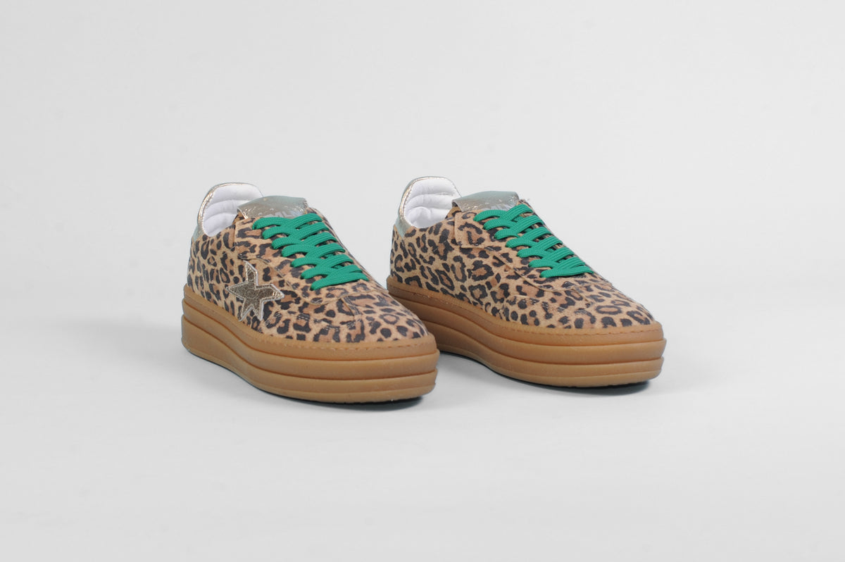 Méliné - 525 ZLeopard and Green Platform Lace Trainers