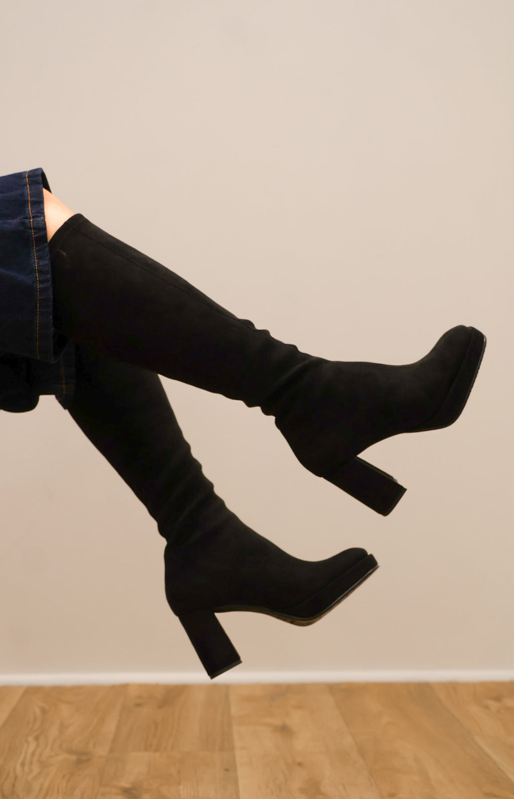 Miss Elastic - 77031 Black Platform Knee High Sock Boot