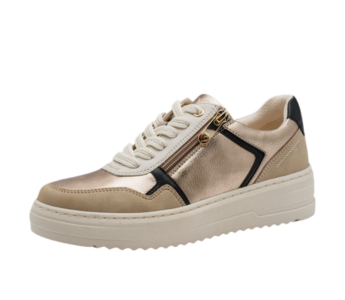Marco Tozzi - 23774 Beige & Rose Gold Zip Trainer
