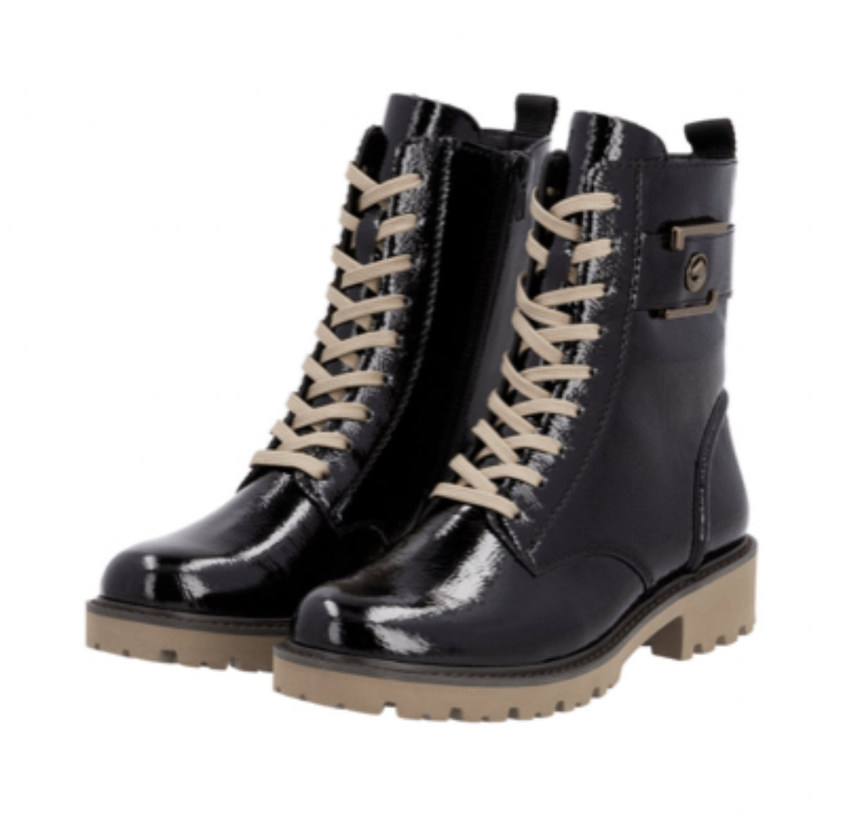 Remonte - D8663-00 Black & Tan Patent Biker Boot