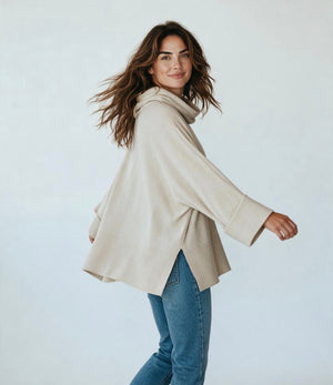 Anna - Beige Polo Neck Jumper