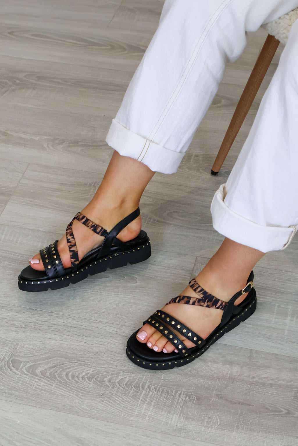 Tamaris - 28227 Black/Leopard Gladiator Sandal