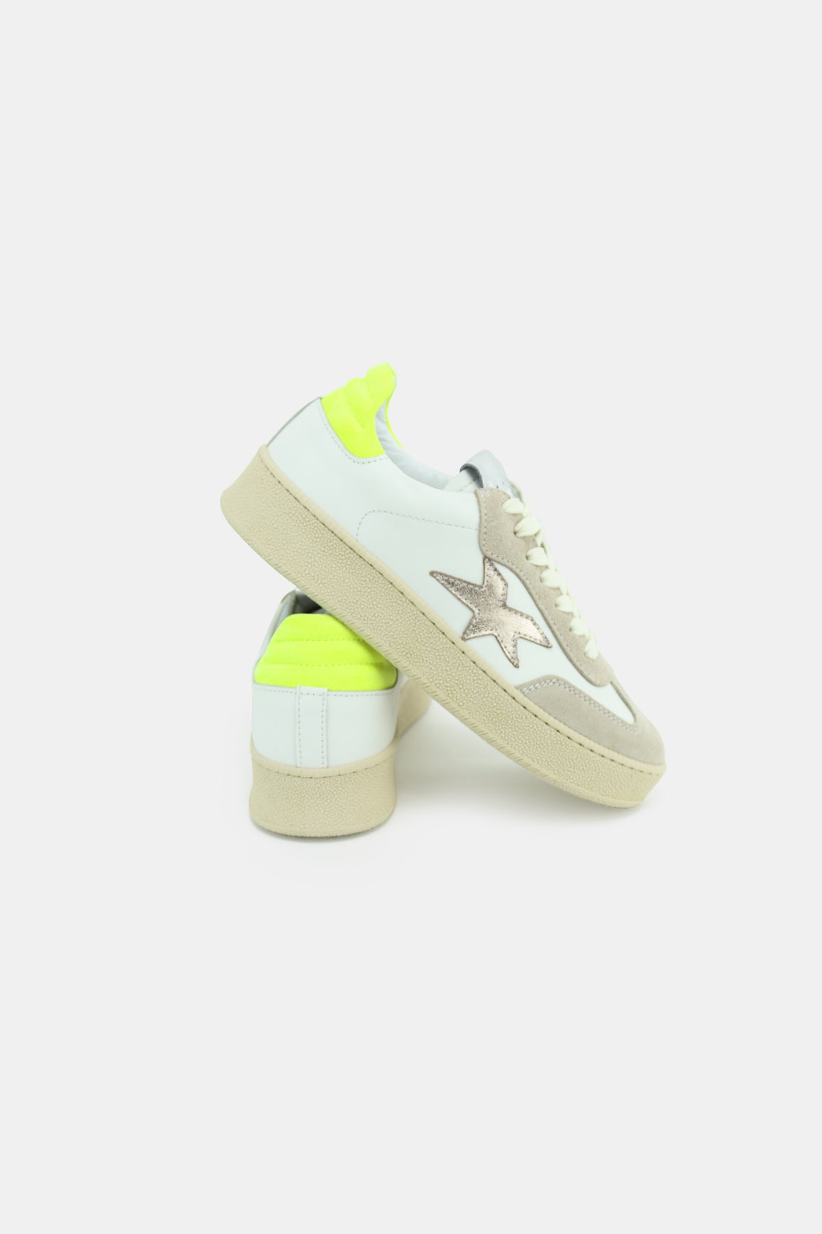 Meline - 525 ACC-SNT Ivory, Gold and Neon Flatform Trainer