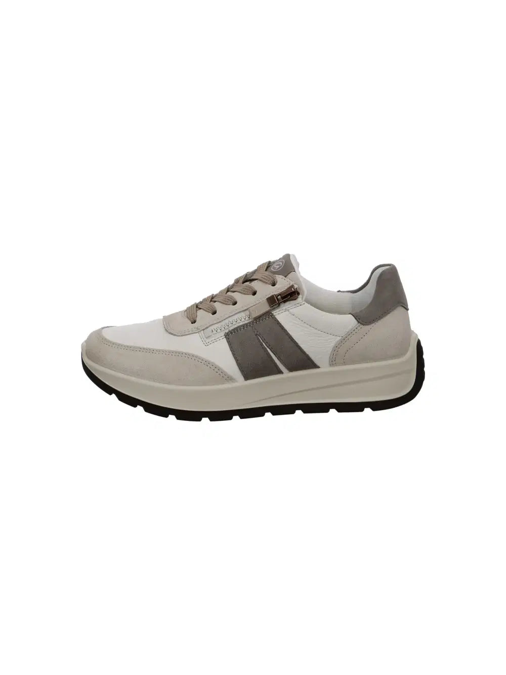 Ara - 25102 Cream & Grey Leather Suede Zip Trainer [Wide Fit]