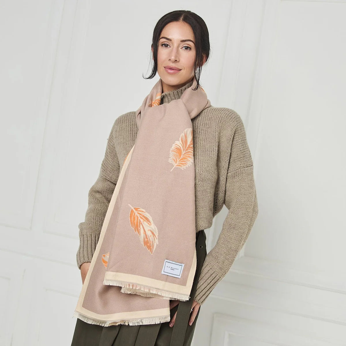 Elie Beaumont - Peach & Sand Feather Scarf