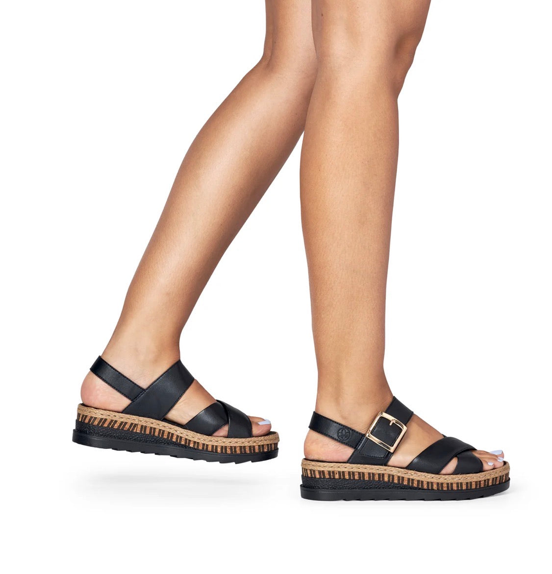 Rieker - V7951 Black Wedge Sandal