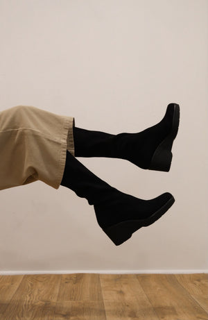 Miss Elastic - 75501 Black Wedge Sock Boot