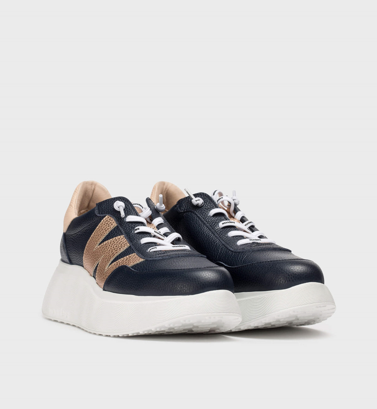 Wonders - A-3625 Navy and Rose Gold Trainer