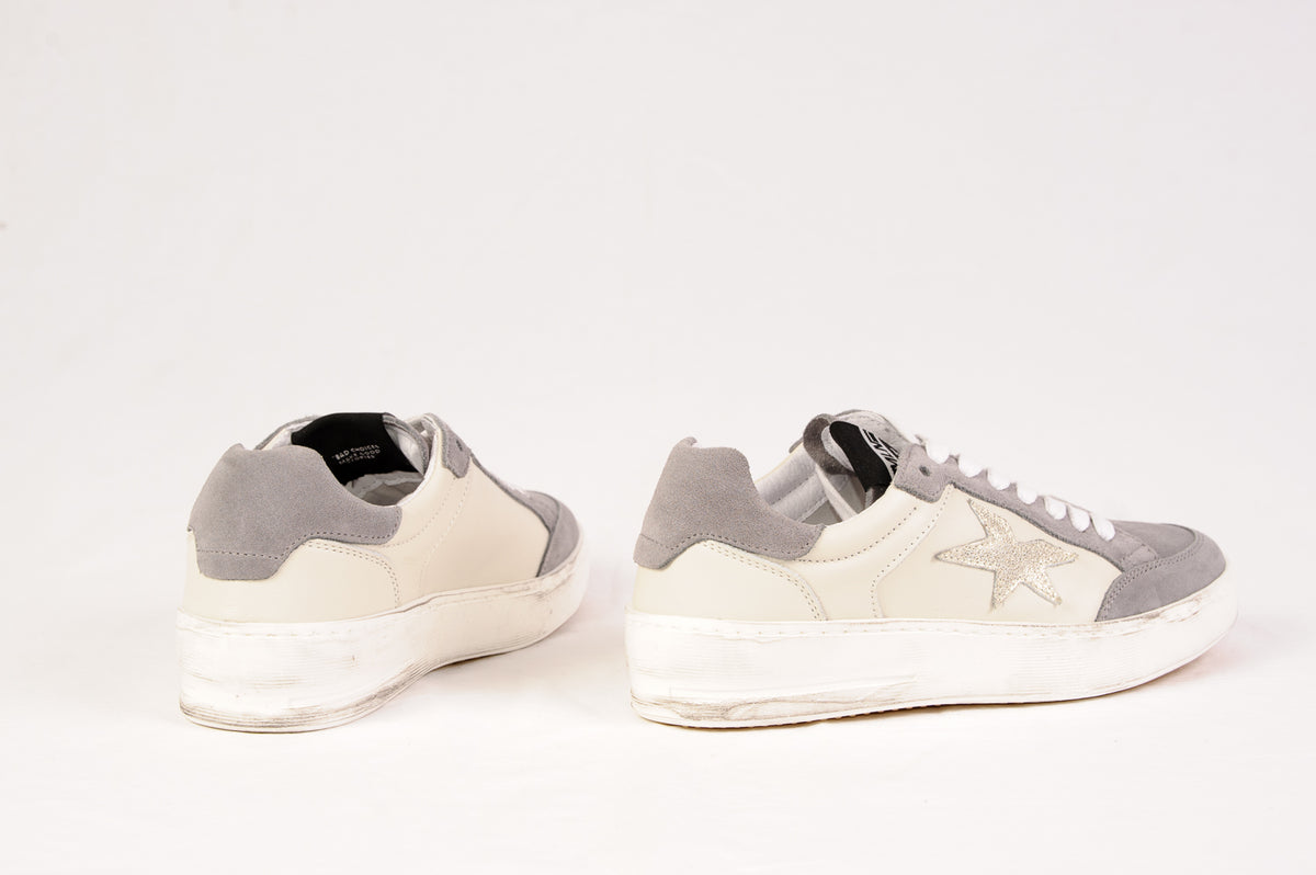 Méliné - PAD 571 White and Grey Suede Trainer