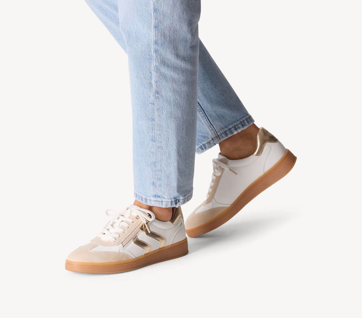 Marco Tozzi - 23739 White & Gold Zip Trainer